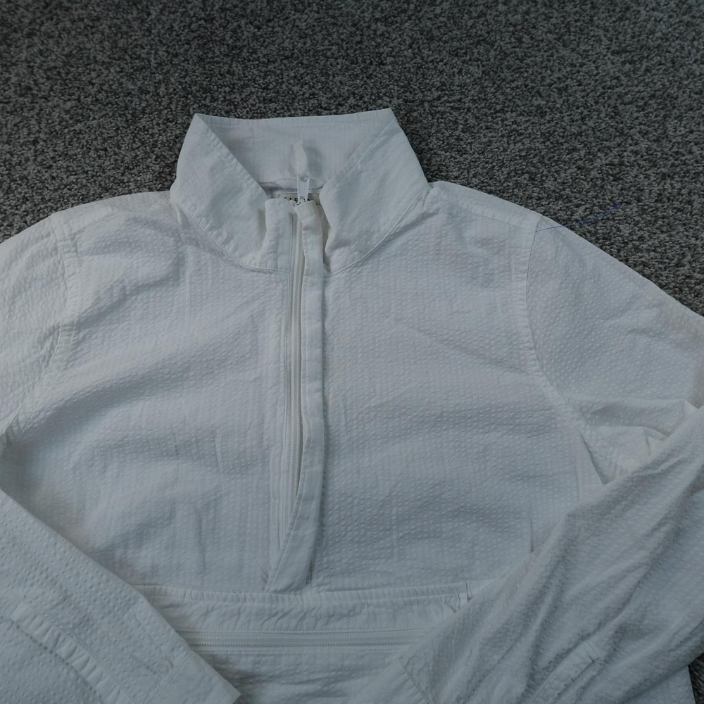 LL Bean Pullover Womens M White Vactionland Seersucker Anorak 1/2 Zip Casual